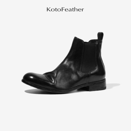 KotoFeather 水洗马皮极简风切尔西靴秋冬新款皮靴男士短靴