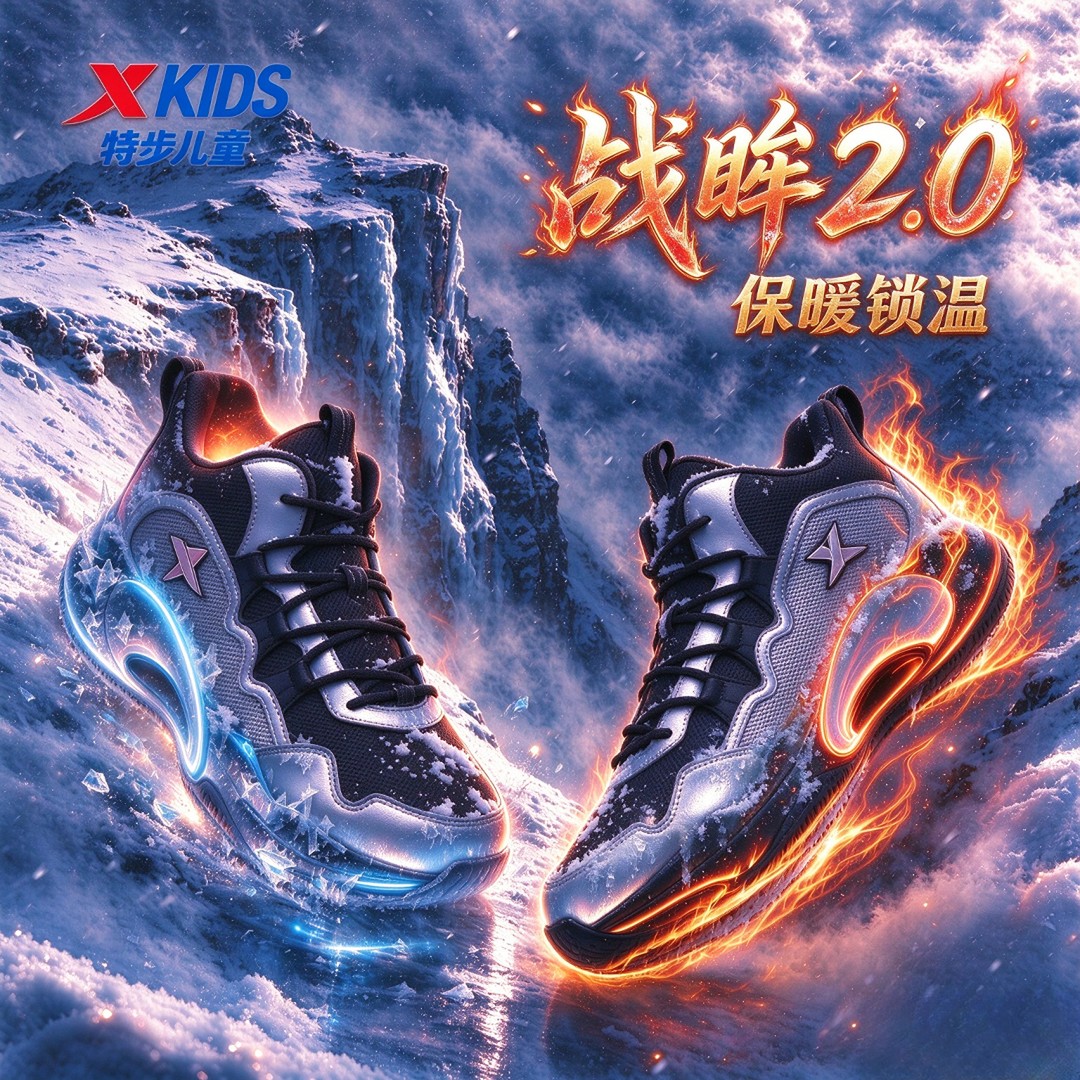 【战眸2.0加绒锁温】特步儿童冬季保暖运动鞋中大童防滑篮球鞋9455主图