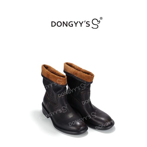 Dongyy's2026年新款复古擦色做旧水洗马皮圆头百搭两穿马丁靴短靴主图