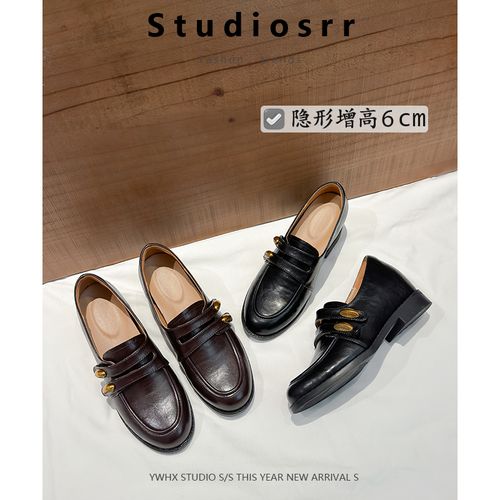 【苏冉冉】踩屎感6cm内增高~乐福鞋女圆头金属装饰一脚蹬舒适不累脚主图