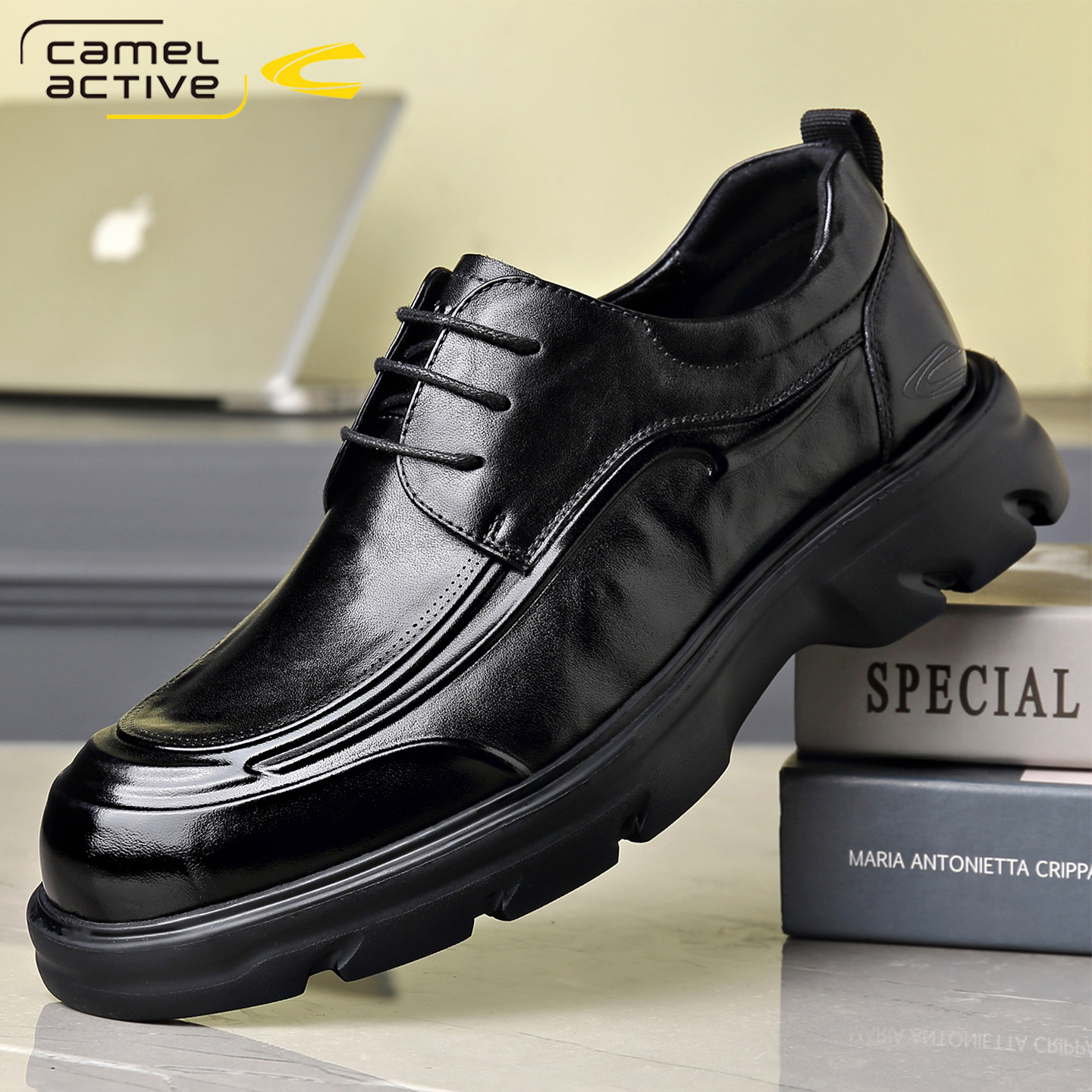 德国骆驼动感男鞋秋季黑色真皮正装商务皮鞋男牛皮防滑软底德比鞋主图