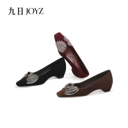 【跟高5cm】2026年秋季新款水钻蝴蝶结方头内增高气质百搭单鞋女