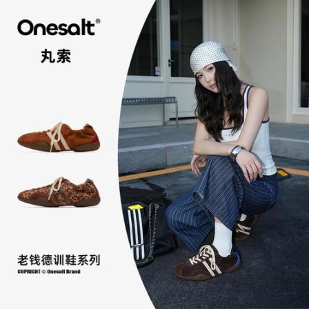 丸索Onesalt德训鞋女真皮复古芭蕾老钱风秋季轻便软底休闲运动鞋