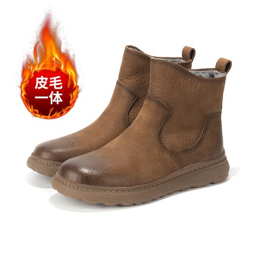 冬季保暖防寒羊皮毛一体马丁靴厚底高帮拉链款男靴雪地靴7866-10主图