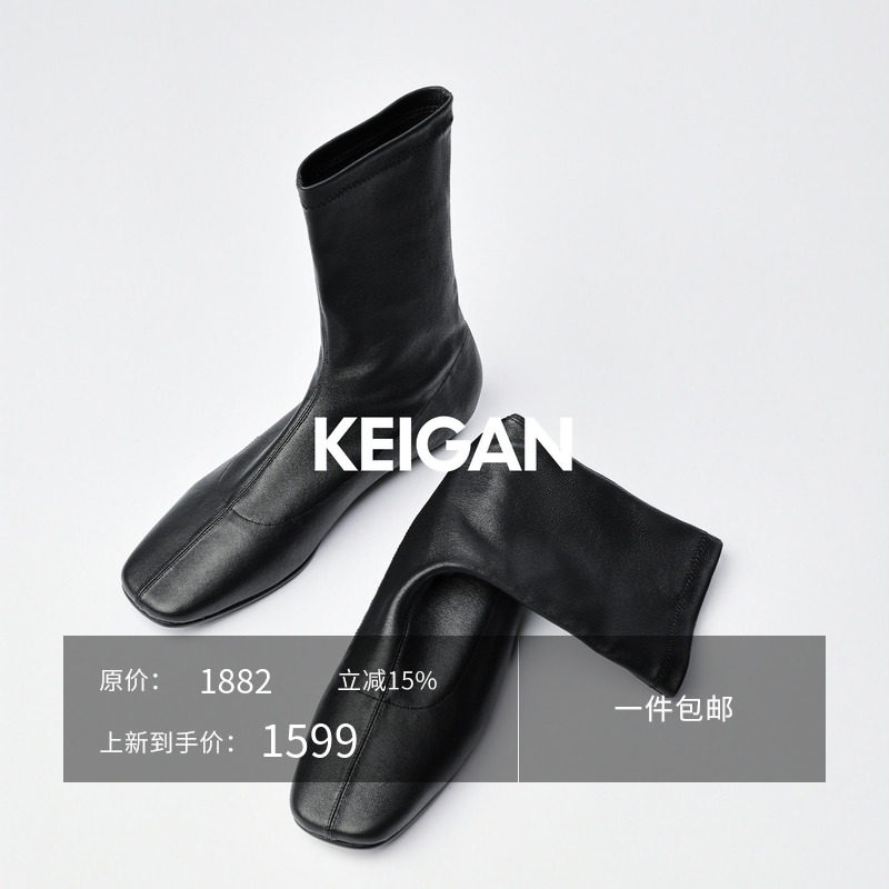 开间/埃塞俄比亚弹力羊皮羊反绒阿根廷真皮大底 瘦腿短筒小鹿袜靴主图