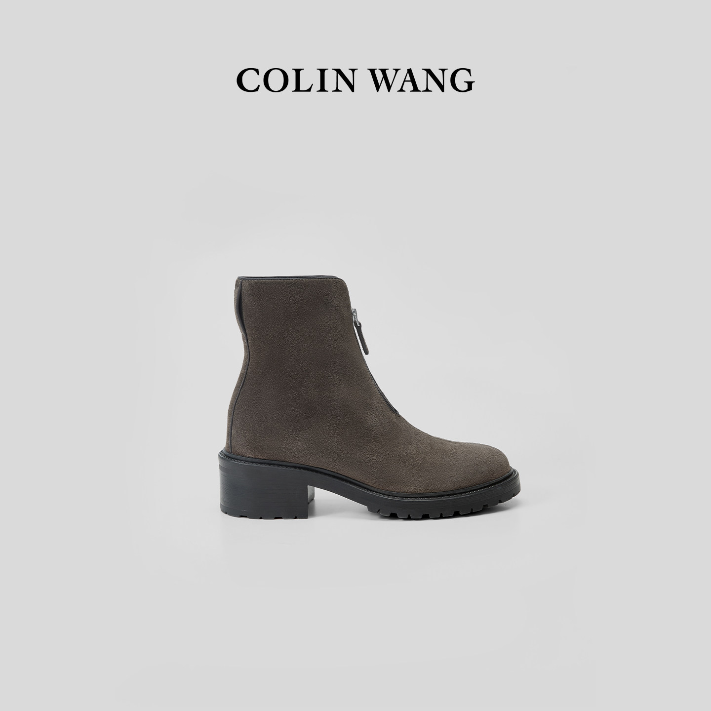 COLINWANG-LIFE STYLE|高丝光牛反绒英伦复古前拉链短靴张若愚主图
