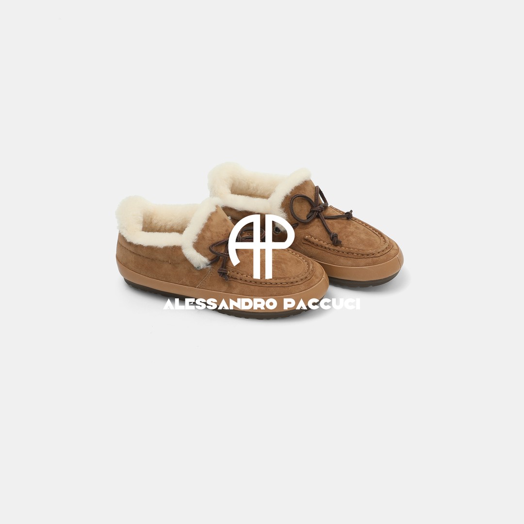 AP｜洛哥 羊猄+头层牛皮复古豆豆鞋时尚百搭保暖平底雪地靴63077XX主图