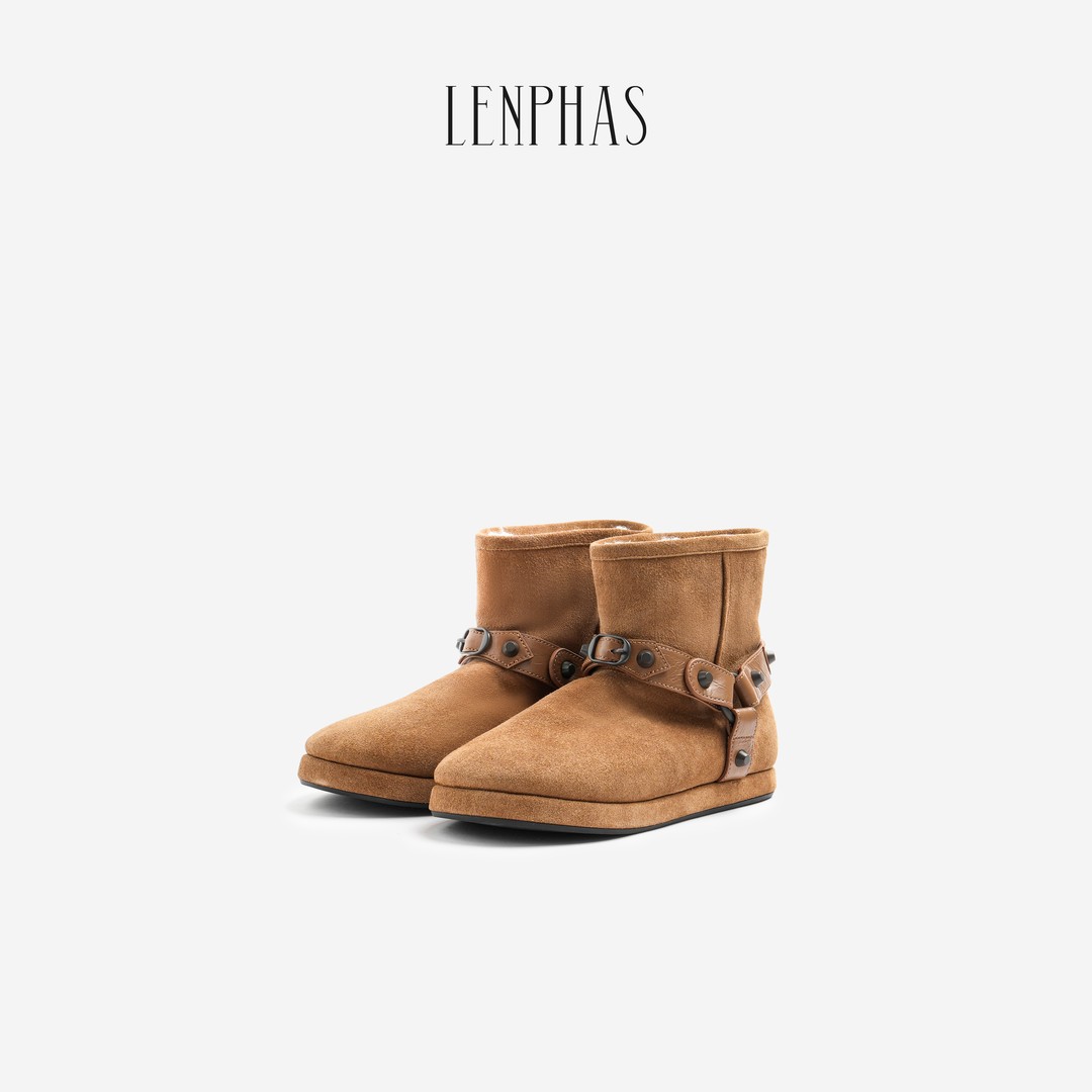 【睿心纳物】【LENPHAS】复古铆钉皮带圆头短靴主图