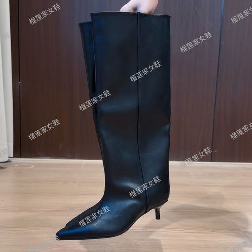 洛卡女鞋~尖头细跟高筒靴女垂感直筒长靴秋冬显瘦性感高跟主图