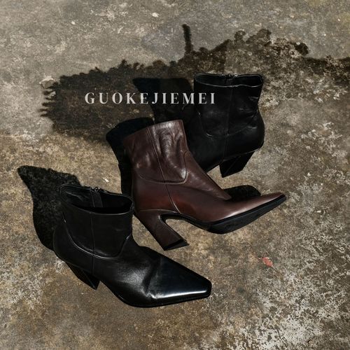 【GUOKEJIEMEI】7cm超模靴重工水洗真皮植鞣设计款博主穿搭时装短靴主图