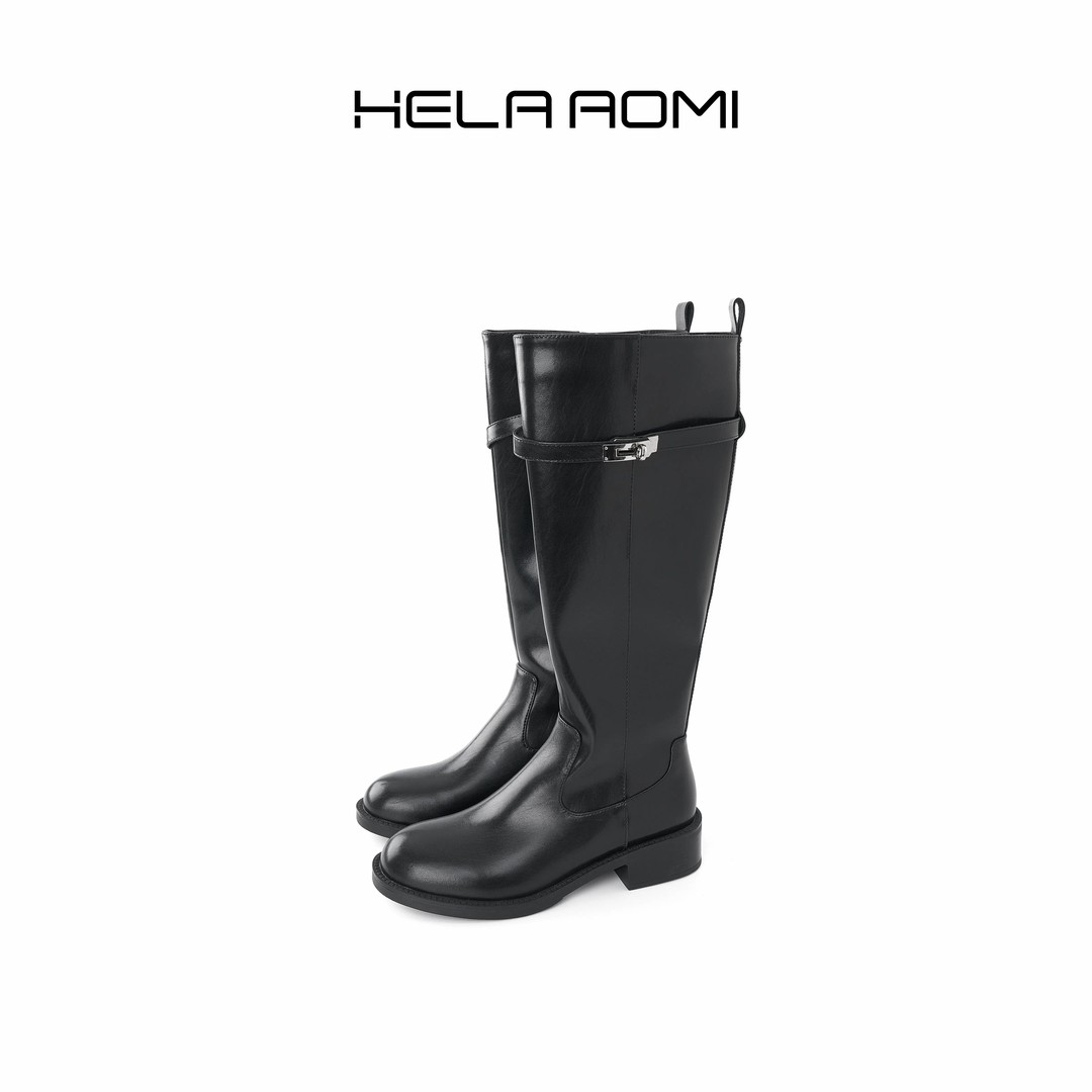 HELA AOMI 牛皮鞋面+头层绵羊皮鞋垫经典骑士靴CY6DL81770主图