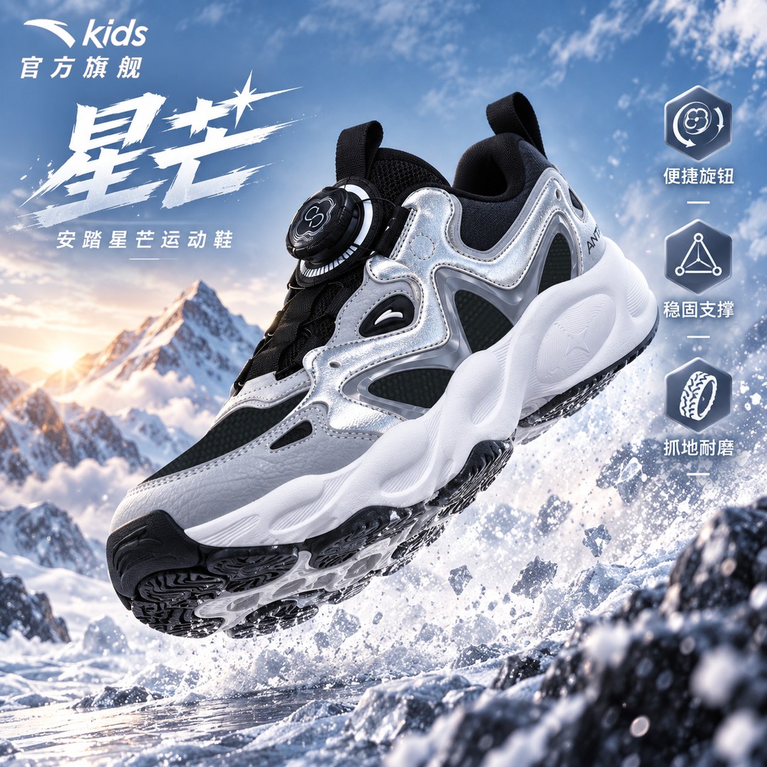 拒水皮面【星芒3.0pro】安踏儿童2026星芒犟弹科技耐磨休闲鞋bk-L主图