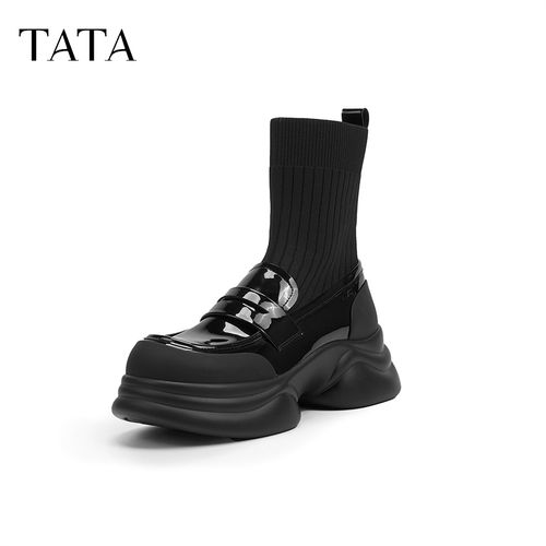 【大额补贴】TATA他她时尚休闲乐福袜靴厚底弹力英伦瘦瘦靴CCJ02CZ6主图