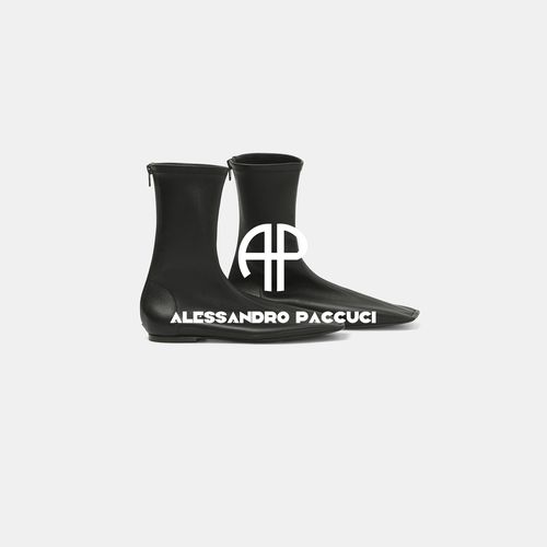 AP｜洛哥 羊皮方头平底后拉链纯色气质时尚百搭简约短靴64083XH主图