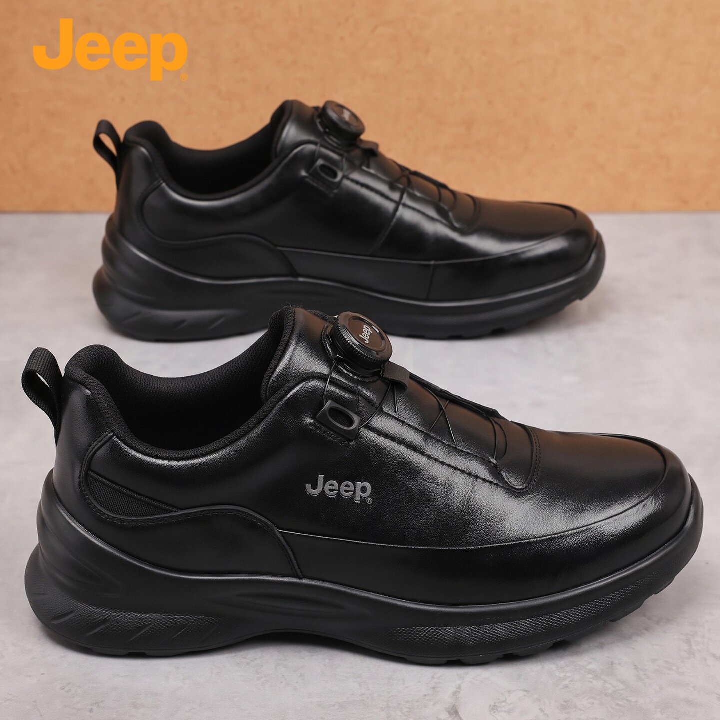 jeep男鞋休闲皮鞋秋冬季旋钮扣厚底商务通勤男士运动鞋户外徒步鞋主图