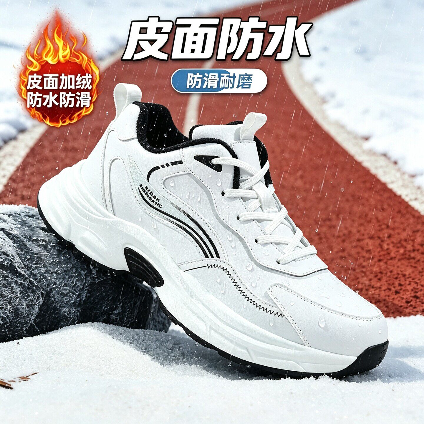品牌新款冬季加绒运动鞋男青少年学生皮面防水防滑保暖棉鞋品大码主图