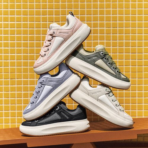 Skechers斯凯奇云朵面包鞋女时尚撞色休闲板鞋轻便舒适厚底运动鞋主图