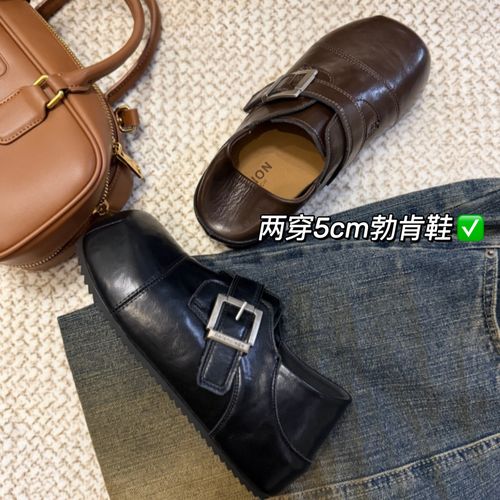 【Mxmeng】卡皮巴拉5cm~两穿小方头博肯乐福鞋厚底内增高小皮鞋主图