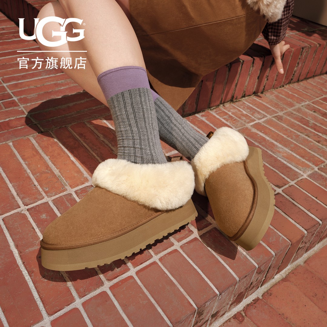 UGG秋季女士舒适时尚圆头厚底一脚蹬休闲乐福鞋懒人毛毛鞋1171393主图