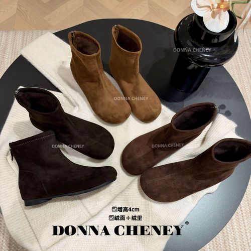 DONNA CHENEY韩系小短靴秋冬气质风穿搭复古内增高薄绒瘦瘦靴主图