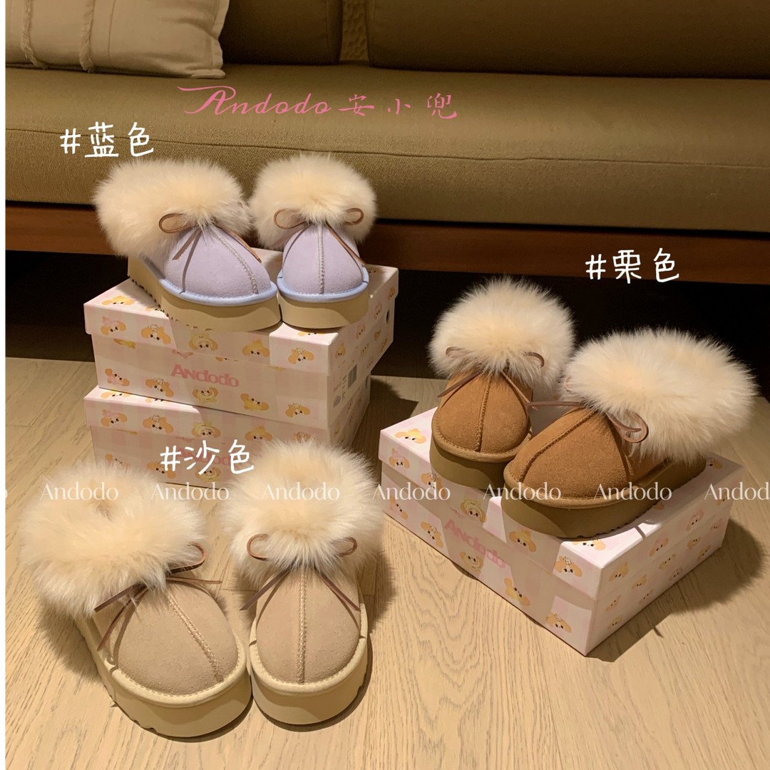 安小兜【仙女Tazz】新款长毛雪地靴鞋子皮毛一体保暖厚底棉鞋包跟款主图