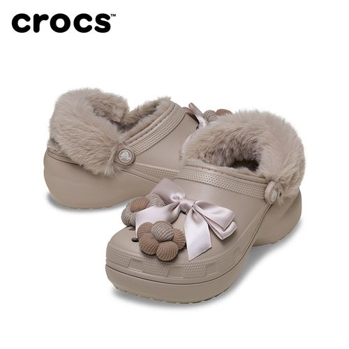 CROCS/卡骆驰【经典绒花云朵暖绒】秋冬厚底洞洞鞋燕麦格雷|214733主图