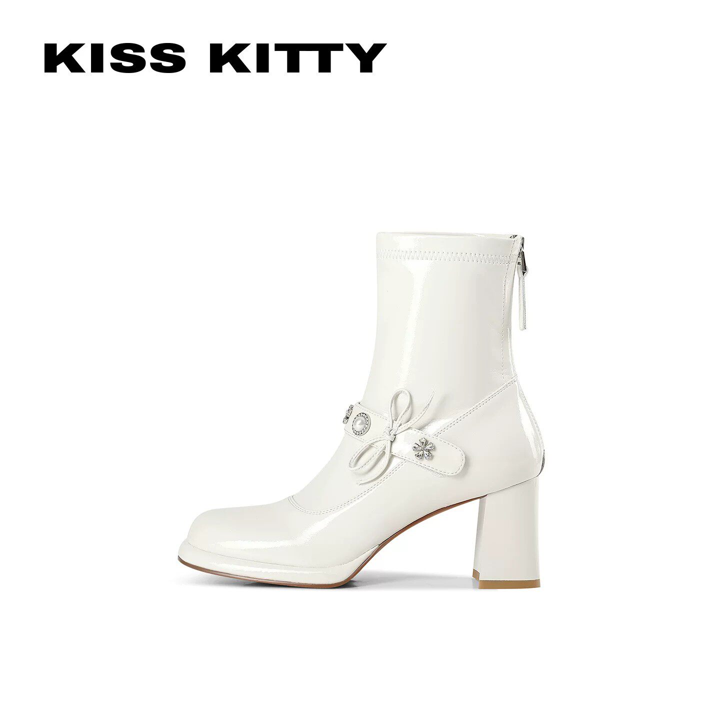 【呼呼专享】KISSKITTY粗跟玛丽珍短靴26新款瘦瘦袜靴增高时装靴主图