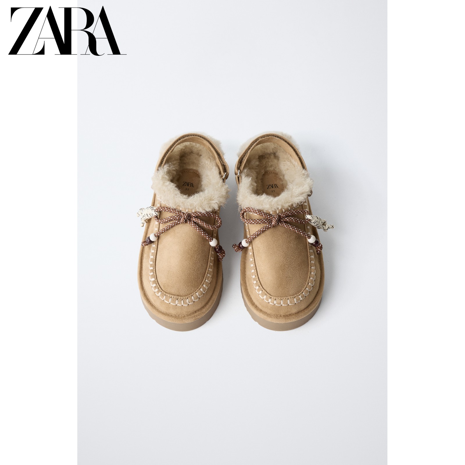 ZARA2026早秋新品 童鞋女童 人造皮草效果露跟木底鞋 2532830 700主图