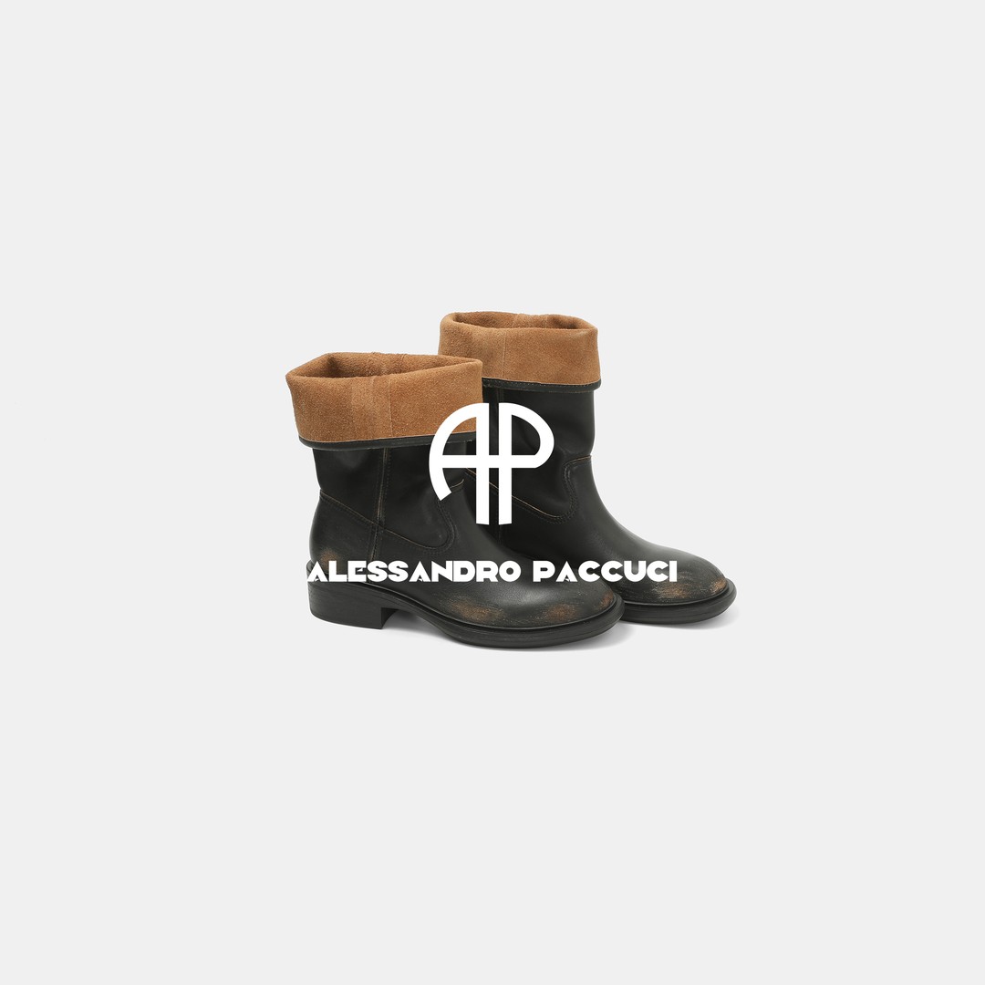 AP｜洛哥 牛皮手工复古擦色做旧粗跟时尚百搭休闲短靴63076XH主图