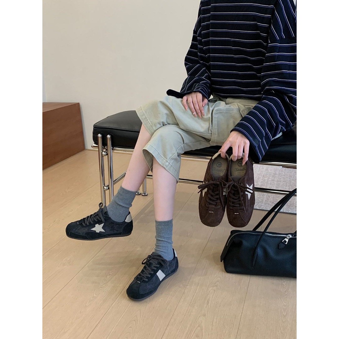 18-055#好韩好好看！超舒服软底不累脚百搭“牛皮”星星德训鞋主图