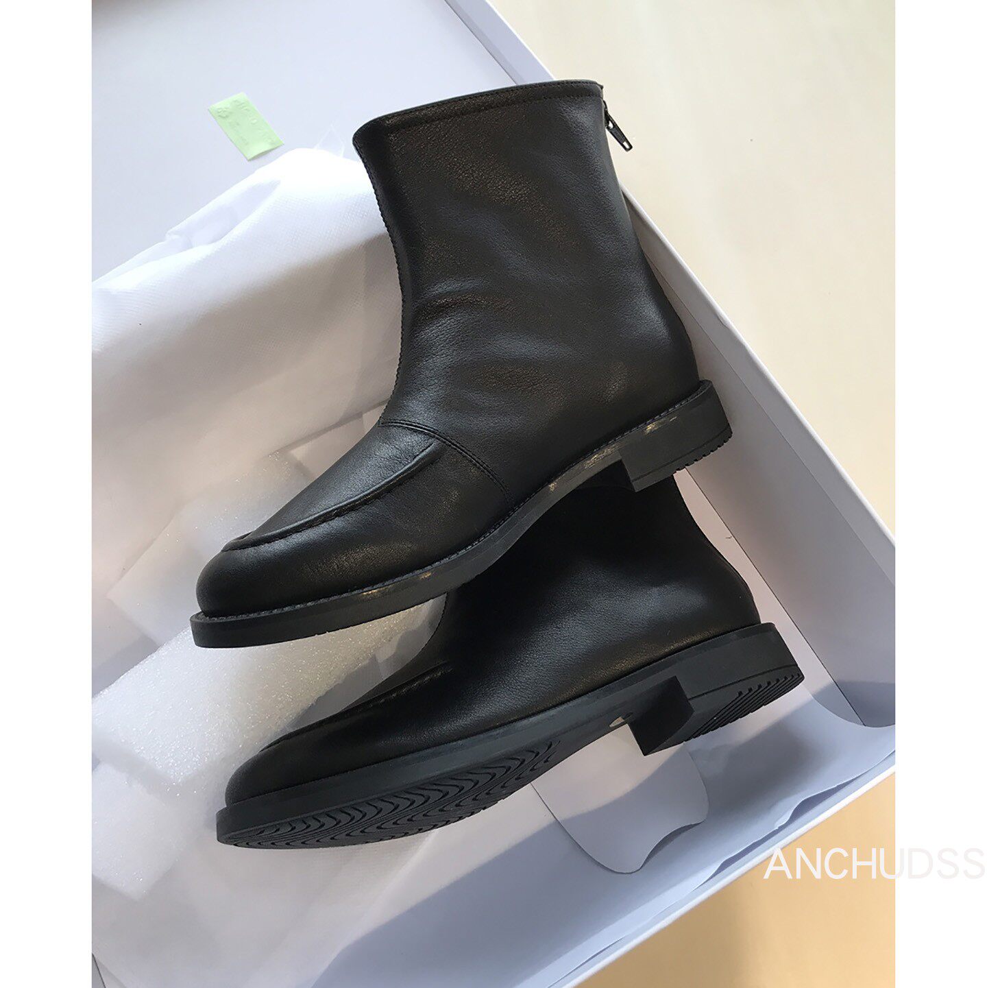 ANCHUDSS 跟ZG没区别！高端瘦瘦靴  双层纳帕小牛皮黑色踝靴短靴主图