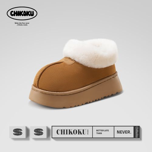 chikoku汉堡雪地靴女冬季厚底增高加绒保暖可外穿时尚毛毛棉拖鞋主图