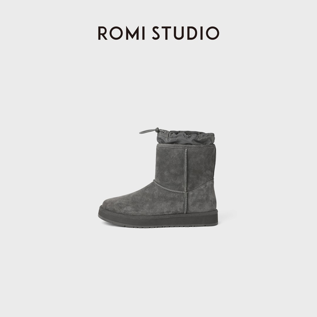 ROMI STUDIO“温暖包裹”高丝光牛反绒全羊毛抽绳雪地靴 RWDWPQ5211主图